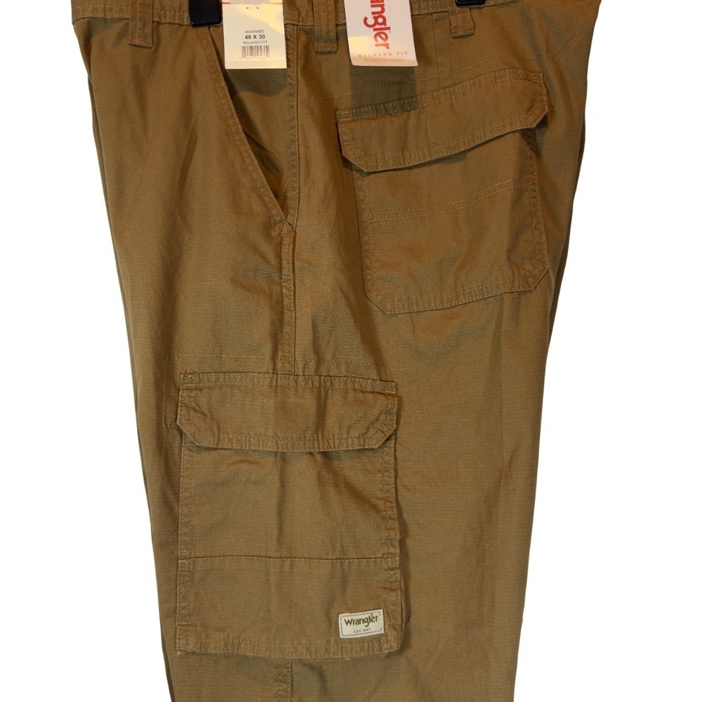 NEW Wrangler Twill Cargo Pants Loose Fit Brown MGW90BZ 100% Cotton 40x30 Work - Picture 4 of 10